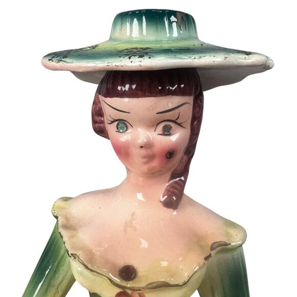 Vintage Kreiss Southern Belle Lady Figurine Napkin Toothpick Holder Green MCM - Picture 7 of 12